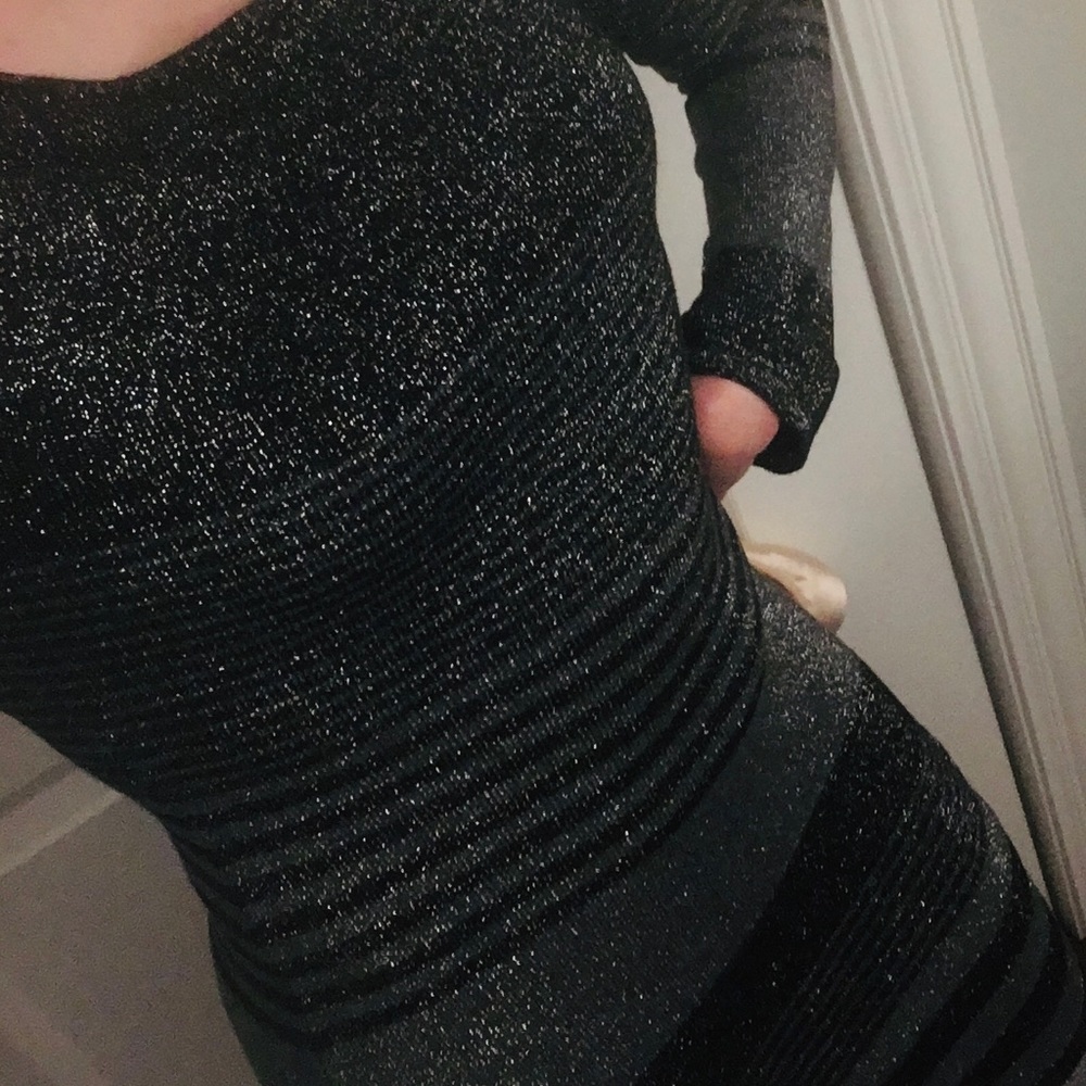 Bebe Sparkly Black Silver Sweater Dress XS